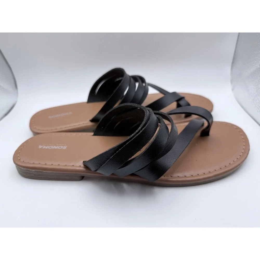 Sonoma Goods For Life Cressida Black Strappy Toe Loop Thong Flat Sandals Women 9 - Picture 4 of 6